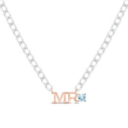 Men's Aquamarine &quot;Mr.&quot; Cuban Chain Necklace Sterling Silver & 10K Rose Gold 20&quot;