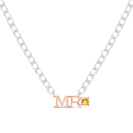 Men's Citrine &quot;Mr.&quot; Cuban Chain Necklace Sterling Silver & 10K Rose Gold 20&quot;