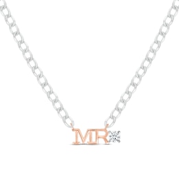 Men's White Lab-Created Sapphire &quot;Mr.&quot; Cuban Chain Necklace Sterling Silver & 10K Rose Gold 20&quot;