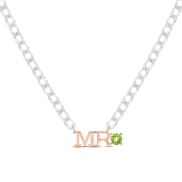 Men's Peridot &quot;Mr.&quot; Cuban Chain Necklace Sterling Silver & 10K Rose Gold 20&quot;