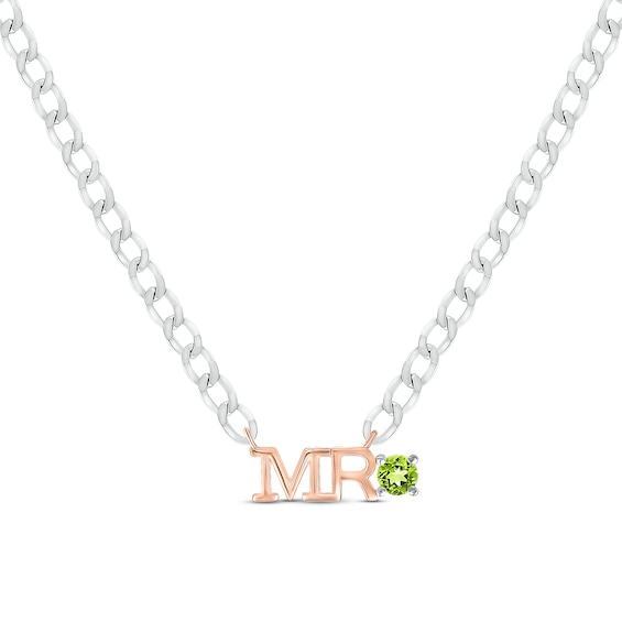 Men's Peridot "Mr." Cuban Chain Necklace Sterling Silver & 10K Rose Gold 20"