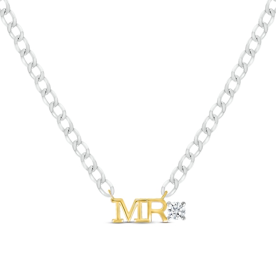 Men's Lab-Created Sapphire "Mr." Cuban Chain Necklace Sterling Silver & 10K Yellow Gold 20