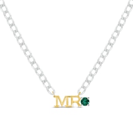 Men's Lab-Created Emerald &quot;Mr.&quot; Cuban Chain Necklace Sterling Silver & 10K Yellow Gold 20&quot;