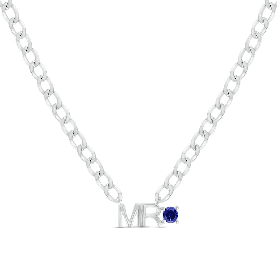 Men's Blue Lab-Created Sapphire "Mr." Cuban Chain Necklace Sterling Silver 20"