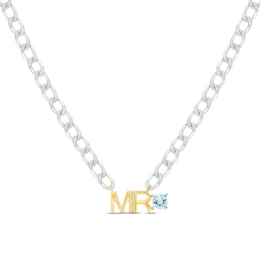 Men's Aquamarine &quot;Mr.&quot; Cuban Chain Necklace Sterling Silver & 10K Yellow Gold 20&quot;