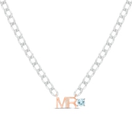 Men's Aquamarine &quot;Mr.&quot; Cuban Chain Necklace Sterling Silver & 10K Rose Gold 20&quot;