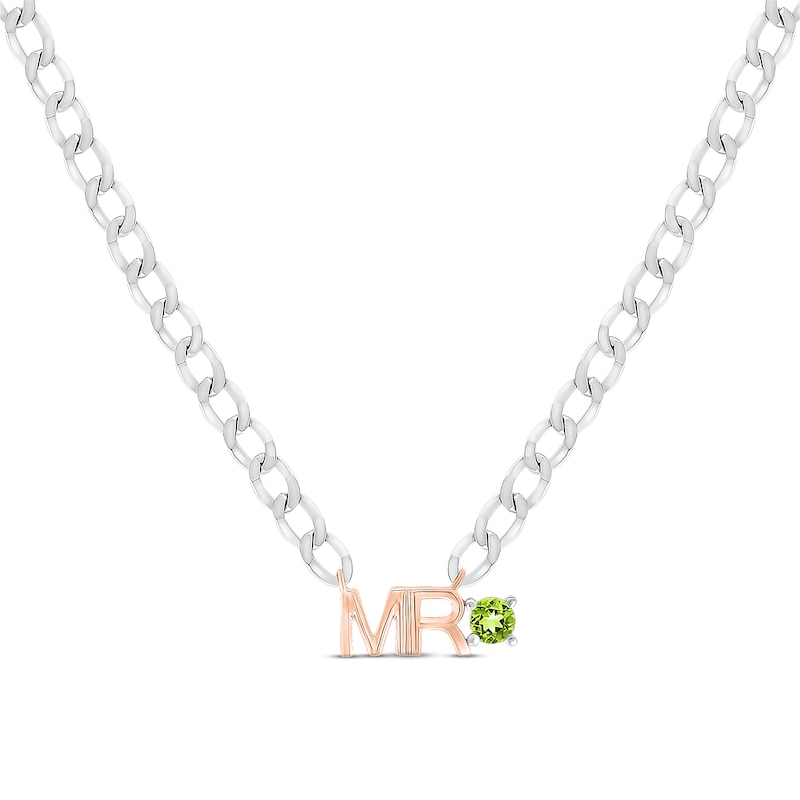 Main Image 1 of Men's Peridot &quot;Mr.&quot; Cuban Chain Necklace Sterling Silver & 10K Rose Gold 20&quot;