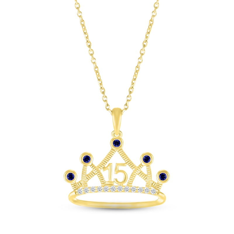 Main Image 1 of Blue & White Lab-Created Sapphire Quinceañera Crown Necklace 10K Yellow Gold 18&quot;