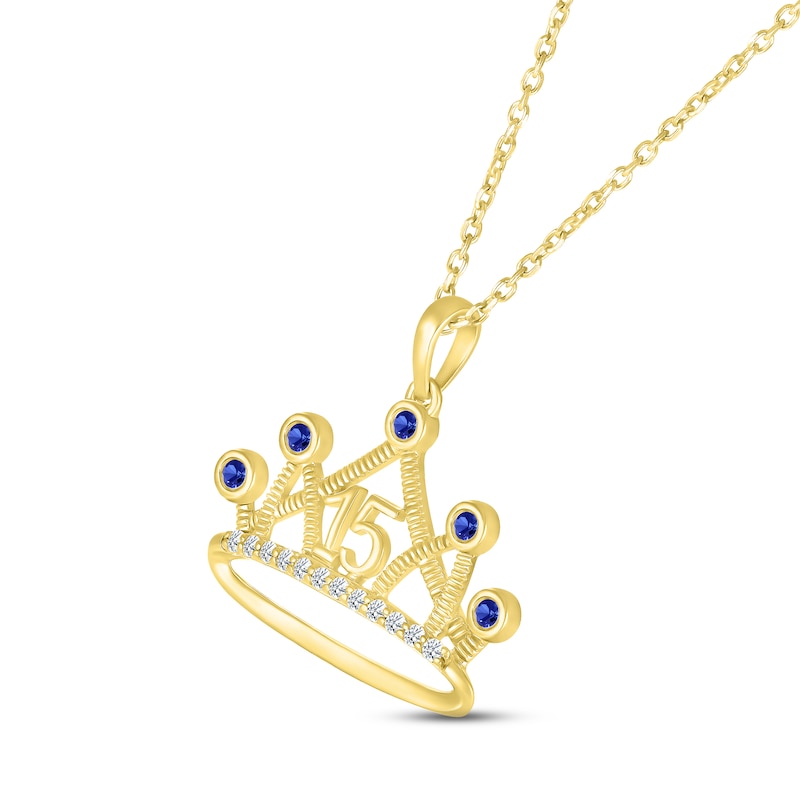 Main Image 2 of Blue & White Lab-Created Sapphire Quinceañera Crown Necklace 10K Yellow Gold 18&quot;