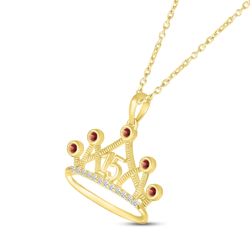 Garnet & White Lab-Created Sapphire Quinceañera Crown Necklace 10K Yellow Gold 18"