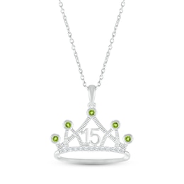 Peridot & White Lab-Created Sapphire Quinceañera Crown Necklace Sterling Silver 18&quot;