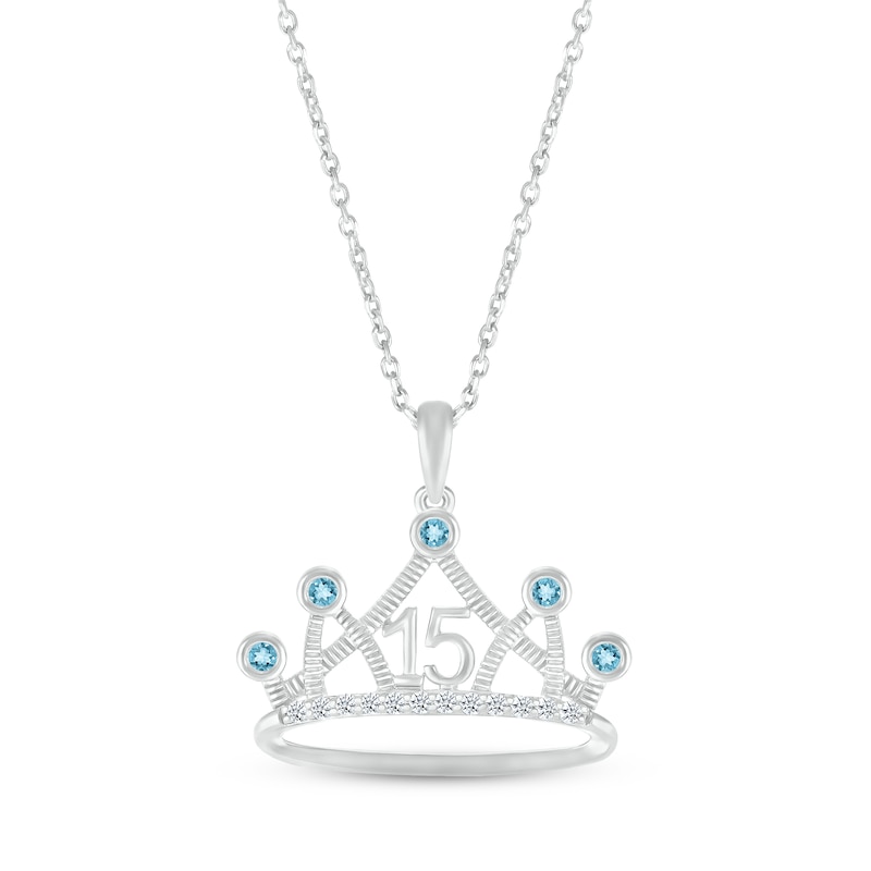 Swiss Blue Topaz & White Lab-Created Sapphire Quinceañera Crown Necklace Sterling Silver 18"