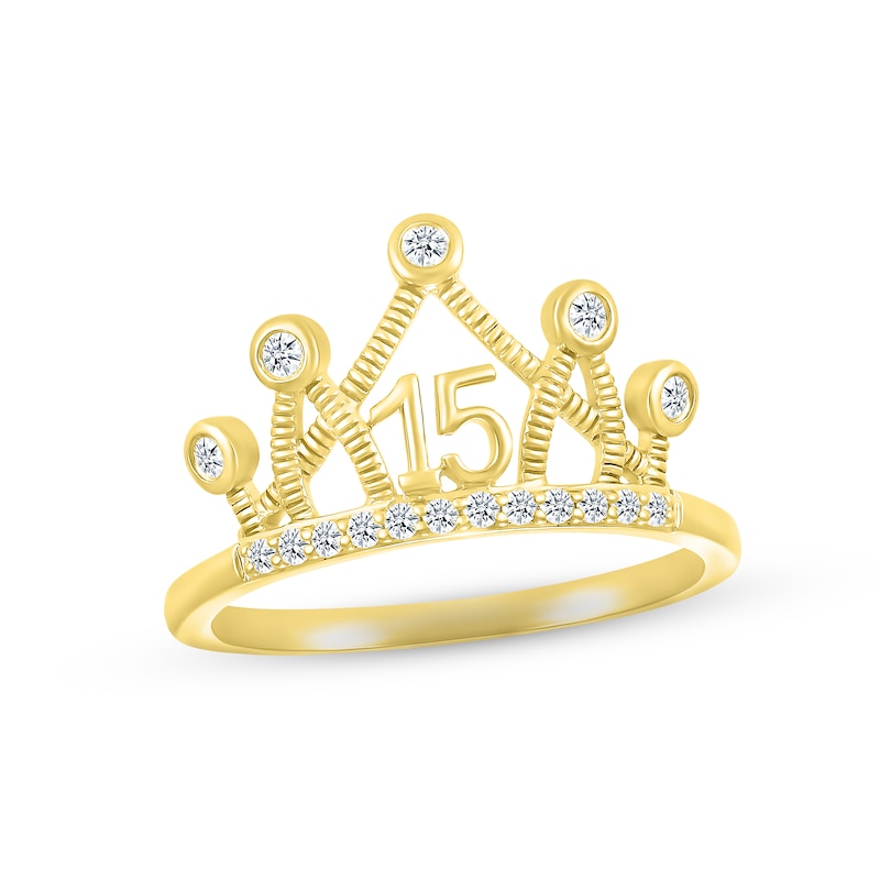 Main Image 1 of White Lab-Created Sapphire Quinceañera Crown Ring 10K Yellow Gold