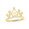 Thumbnail Image 1 of Lab-Created Opal & White Lab-Created Sapphire Quinceañera Crown Ring 10K Yellow Gold