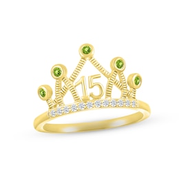 Peridot & White Lab-Created Sapphire Quinceañera Crown Ring 10K Yellow Gold