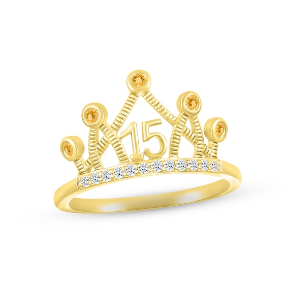 Citrine & White Lab-Created Sapphire Quinceañera Crown Ring 10K Yellow Gold