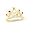 Thumbnail Image 1 of Garnet & White Lab-Created Sapphire Quinceañera Crown Ring 10K Yellow Gold