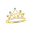 Thumbnail Image 1 of Swiss Blue Topaz & White Lab-Created Sapphire Quinceañera Crown Ring 10K Yellow Gold