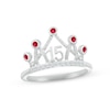 Thumbnail Image 1 of Lab-Created Ruby & White Lab-Created Sapphire Quinceañera Crown Ring Sterling Silver