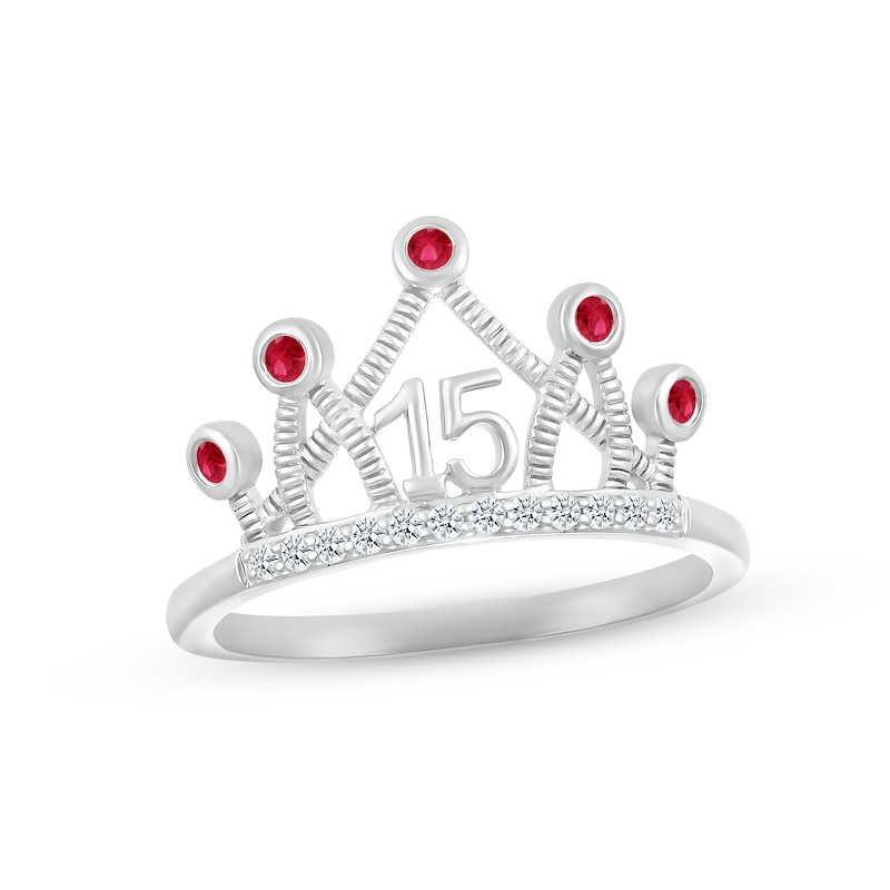 Main Image 1 of Lab-Created Ruby & White Lab-Created Sapphire Quinceañera Crown Ring Sterling Silver