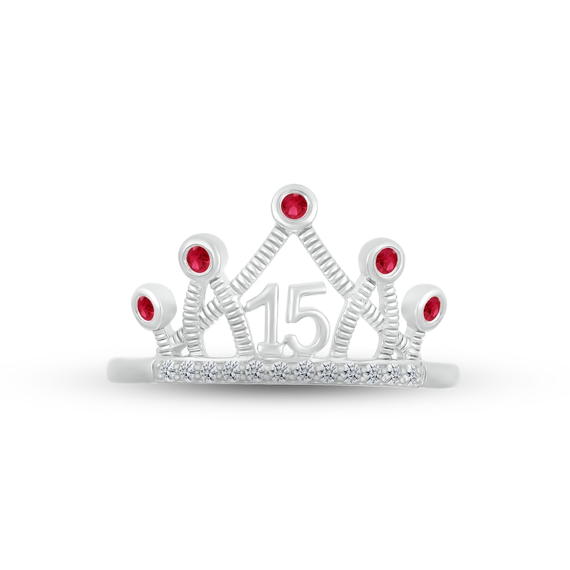 Main Image 2 of Lab-Created Ruby & White Lab-Created Sapphire Quinceañera Crown Ring Sterling Silver