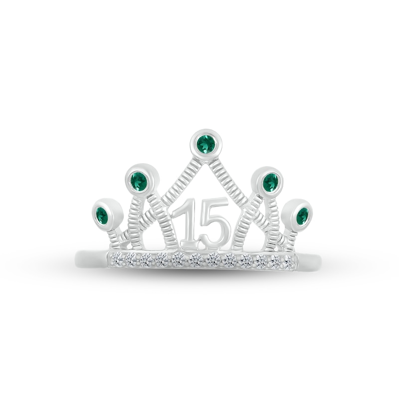 Lab-Created Emerald & White Lab-Created Sapphire Quinceañera Crown Ring Sterling Silver
