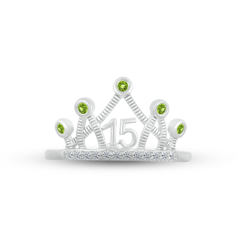 Peridot & White Lab-Created Sapphire Quinceañera Crown Ring Sterling Silver