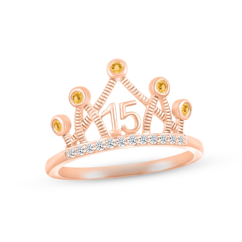 Citrine & White Lab-Created Sapphire Quinceañera Crown Ring 10K Rose Gold