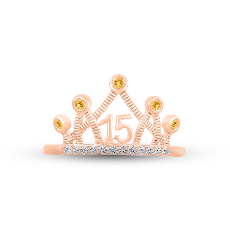 Citrine & White Lab-Created Sapphire Quinceañera Crown Ring 10K Rose Gold