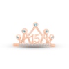 Thumbnail Image 2 of Aquamarine & White Lab-Created Sapphire Quinceañera Crown Ring 10K Rose Gold