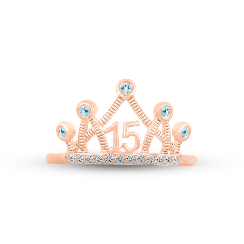 Main Image 2 of Aquamarine & White Lab-Created Sapphire Quinceañera Crown Ring 10K Rose Gold