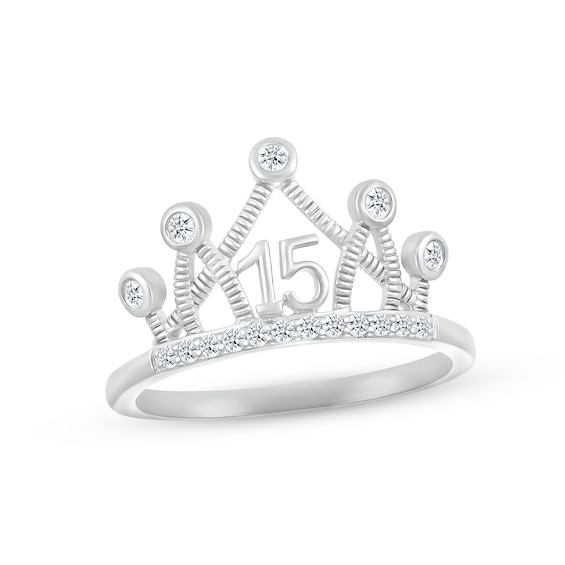 White Lab-Created Sapphire Quinceañera Crown Ring 10K White Gold