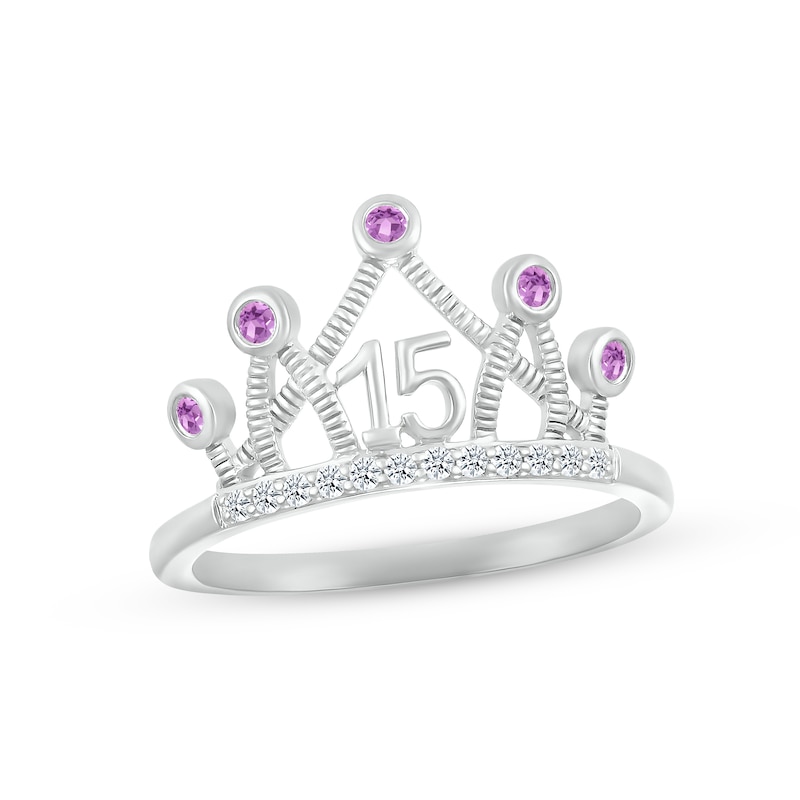 Main Image 1 of Amethyst & White Lab-Created Sapphire Quinceañera Crown Ring 10K White Gold