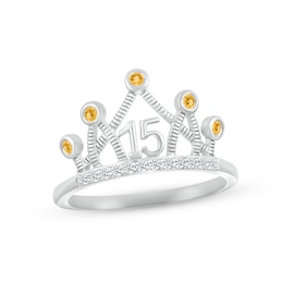 Citrine & White Lab-Created Sapphire Quinceañera Crown Ring 10K White Gold