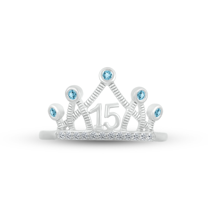 Swiss Blue Topaz & White Lab-Created Sapphire Quinceañera Crown Ring 10K White Gold