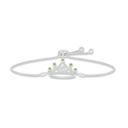 Peridot & White Lab-Created Sapphire Quinceañera Crown Bolo Bracelet Sterling Silver