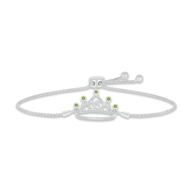 Main Image 1 of Peridot & White Lab-Created Sapphire Quinceañera Crown Bolo Bracelet Sterling Silver