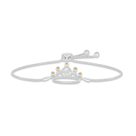 Citrine & White Lab-Created Sapphire Quinceañera Crown Bolo Bracelet Sterling Silver