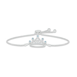 Swiss Blue Topaz & White Lab-Created Sapphire Quinceañera Crown Bolo Bracelet Sterling Silver