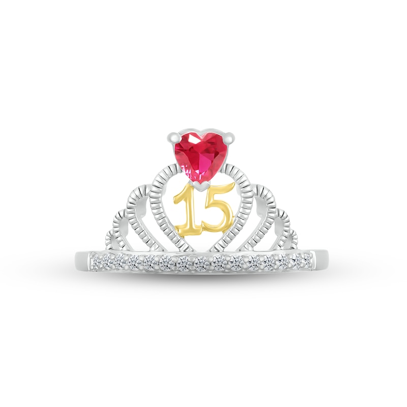 Main Image 2 of Lab-Created Ruby & White Lab-Created Sapphire Quinceañera Crown Ring Sterling Silver & 10K Yellow Gold