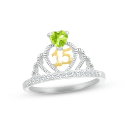 Peridot & White Lab-Created Sapphire Quinceañera Crown Ring Sterling Silver & 10K Yellow Gold