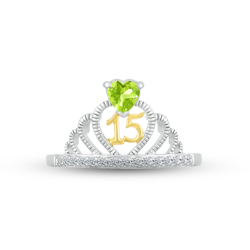 Main Image 2 of Peridot & White Lab-Created Sapphire Quinceañera Crown Ring Sterling Silver & 10K Yellow Gold