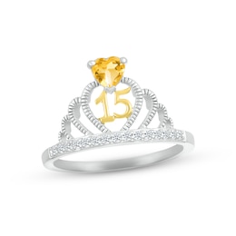 Citrine & White Lab-Created Sapphire Quinceañera Crown Ring Sterling Silver & 10K Yellow Gold