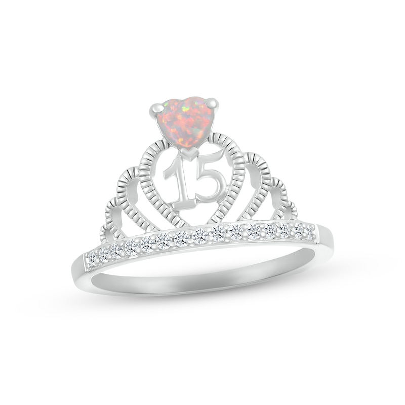 Lab-Created Opal & White Lab-Created Sapphire Quinceañera Crown Ring Sterling Silver