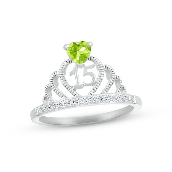 Peridot & White Lab-Created Sapphire Quinceañera Crown Ring Sterling Silver