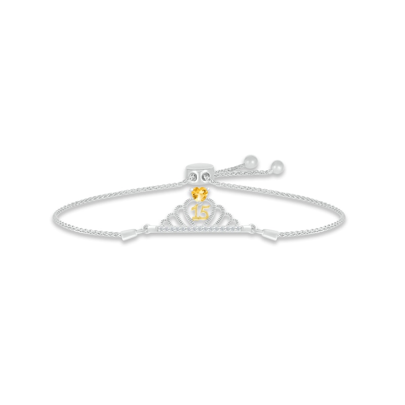 Citrine & White Lab-Created Sapphire Quinceañera Crown Bolo Bracelet Sterling Silver & 10K Yellow Gold