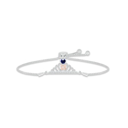 Blue & White Lab-Created Sapphire Quinceañera Crown Bolo Bracelet Sterling Silver & 10K Rose Gold