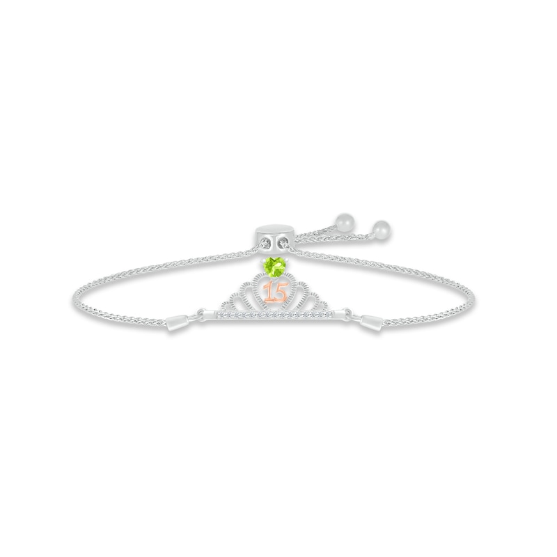 Main Image 1 of Peridot & White Lab-Created Sapphire Quinceañera Crown Bolo Bracelet Sterling Silver & 10K Rose Gold