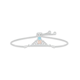 Swiss Blue Topaz & White Lab-Created Sapphire Quinceañera Crown Bolo Bracelet Sterling Silver & 10K Rose Gold