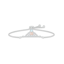 Aquamarine & White Lab-Created Sapphire Quinceañera Crown Bolo Bracelet Sterling Silver & 10K Rose Gold